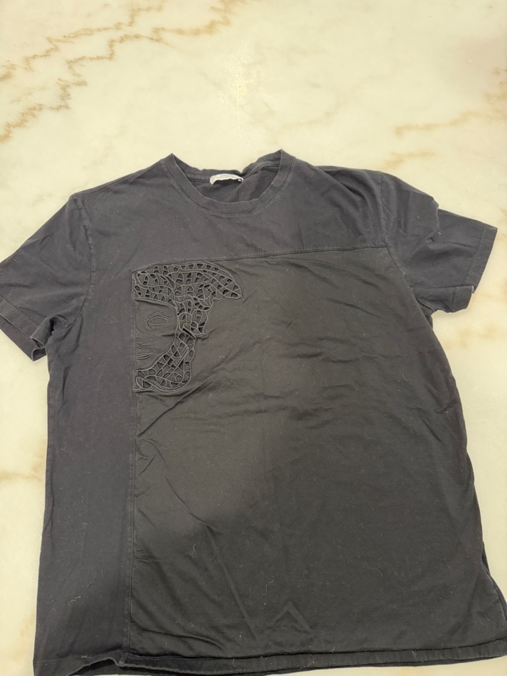 Versace Black Short-Sleeve Crewneck T-Shirt with Embroidered Medusa Panel